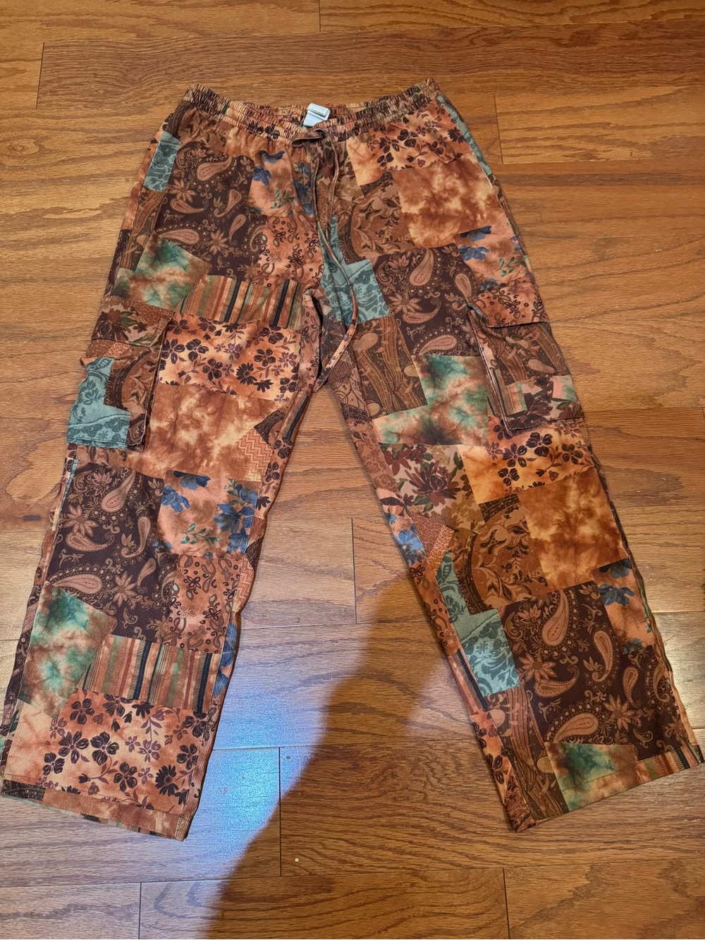 ROMWE Women's Patchwork Wide Leg Pants — Brown Multi